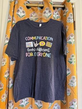 Gildan Navy Short-Sleeve Tee with Multicolor Communication Graphic